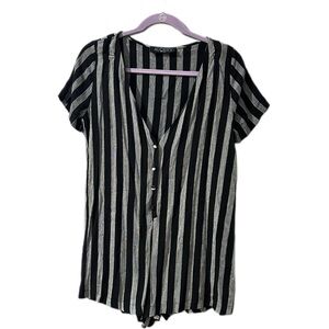 Audrey 3+1 Black & Grey Striped Deep V Romper